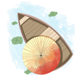 小河上的一条船手绘插画