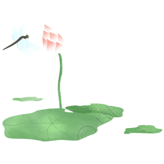 唯美荷花蜻蜓透明背景插画