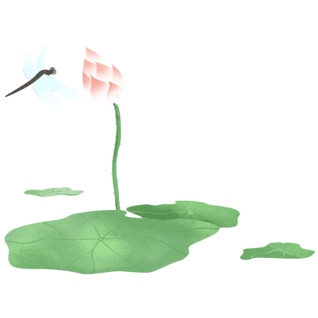 唯美荷花蜻蜓透明背景插画