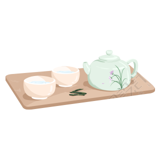 小清新兰花茶壶凉茶元素插画