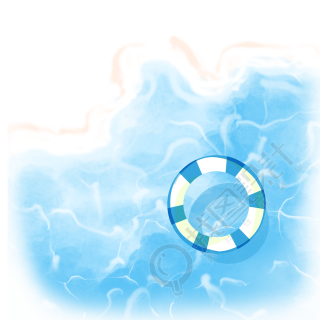 手绘蓝色海水游泳圈插画