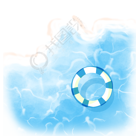 手绘蓝色海水游泳圈插画