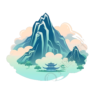 扁平插画阁楼高山PNG