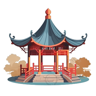 可商用园林建筑亭子插画设计素材