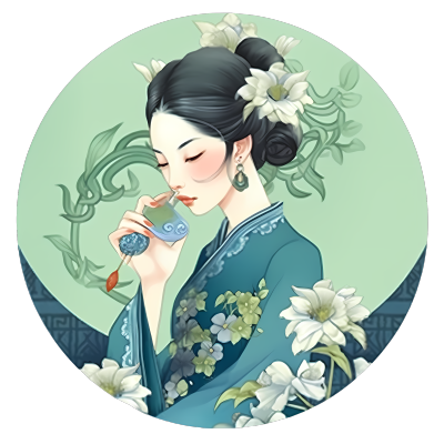 精美插画设计素材绿色圆形古风女子插画