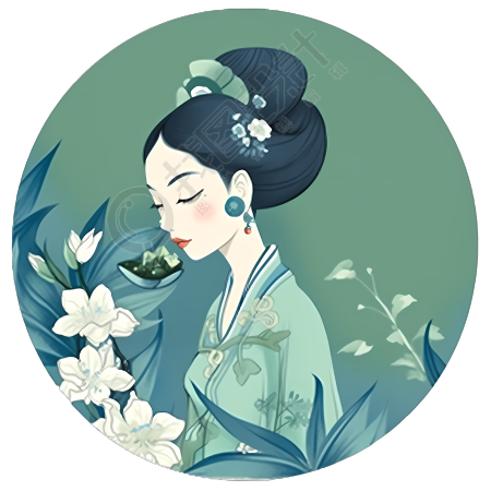 兰花古风女子圆形图案PNG素材