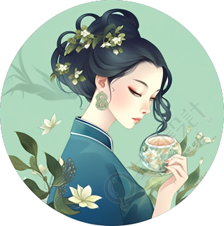 绿色圆形框古风女子元素PNG图形素材