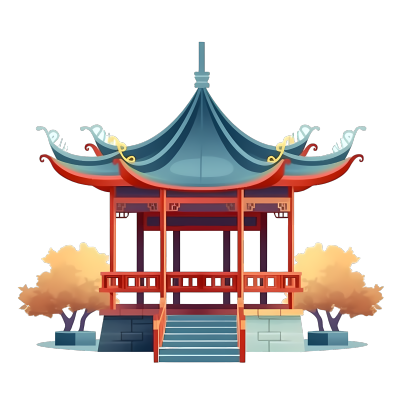 传统建筑凉亭插画设计素材