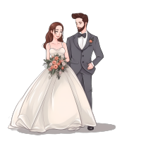 手绘婚礼新人卡通插画PNG素材