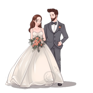 手绘婚礼新人卡通插画PNG素材