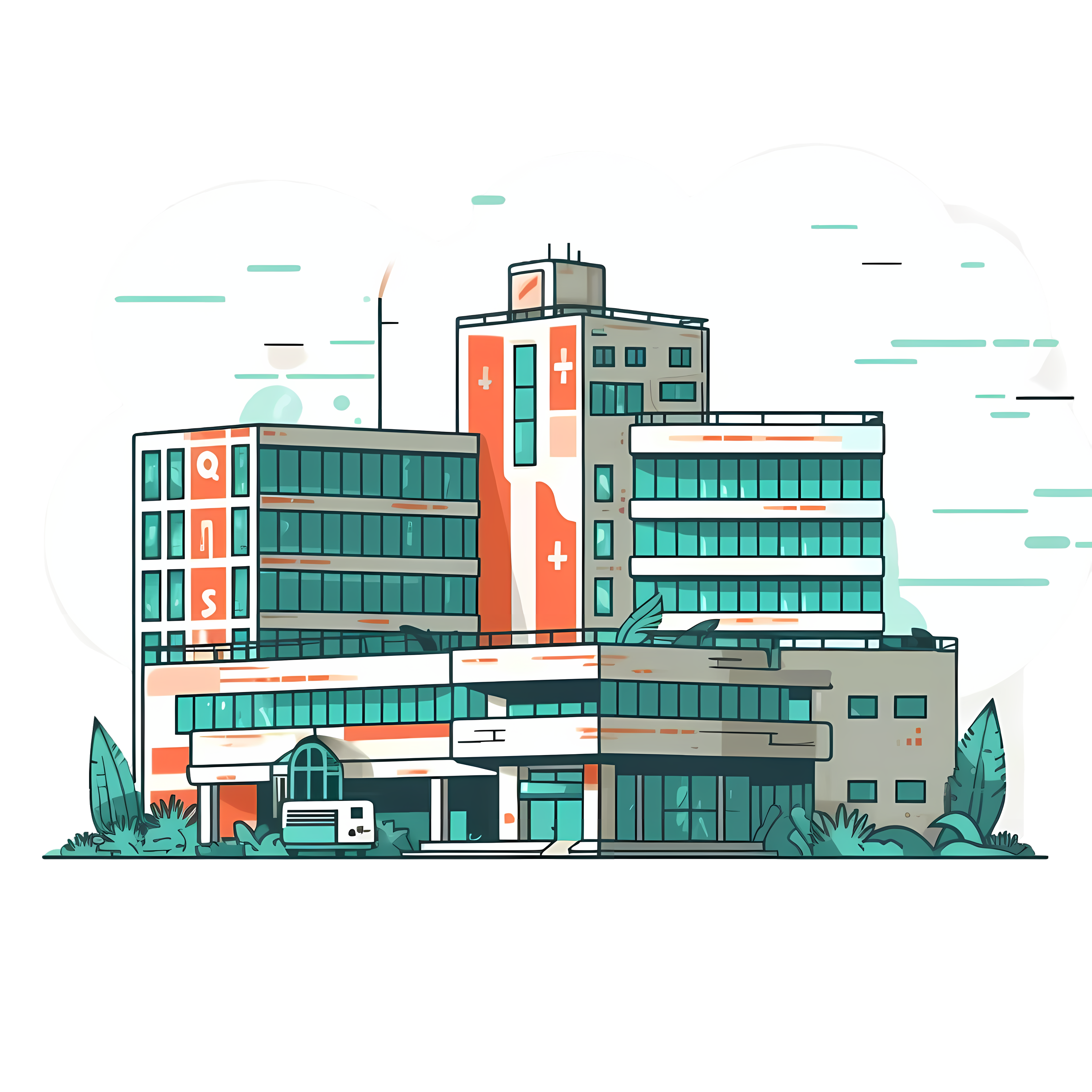 透明背景高清素材医院插画