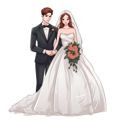 手绘新人婚礼插画素材