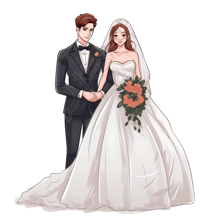 手绘新人婚礼插画素材