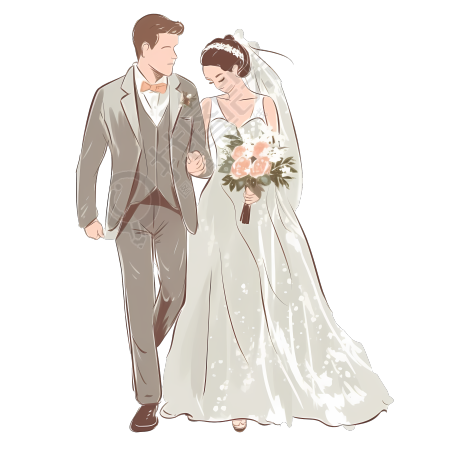 手绘婚礼插画素材PNG透明背景