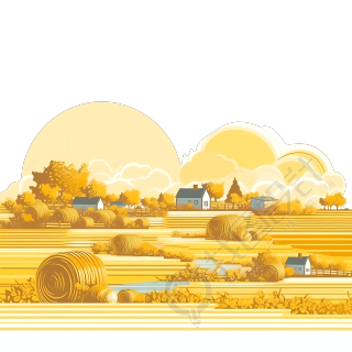 手绘插画设计素材金色农田插画