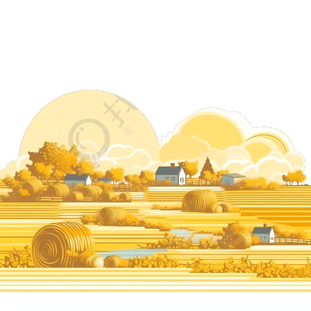 手绘插画设计素材金色农田插画
