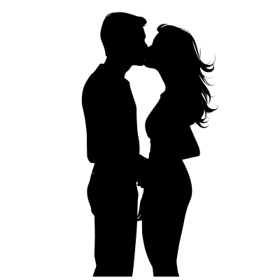 手绘插画情侣接吻图形素材