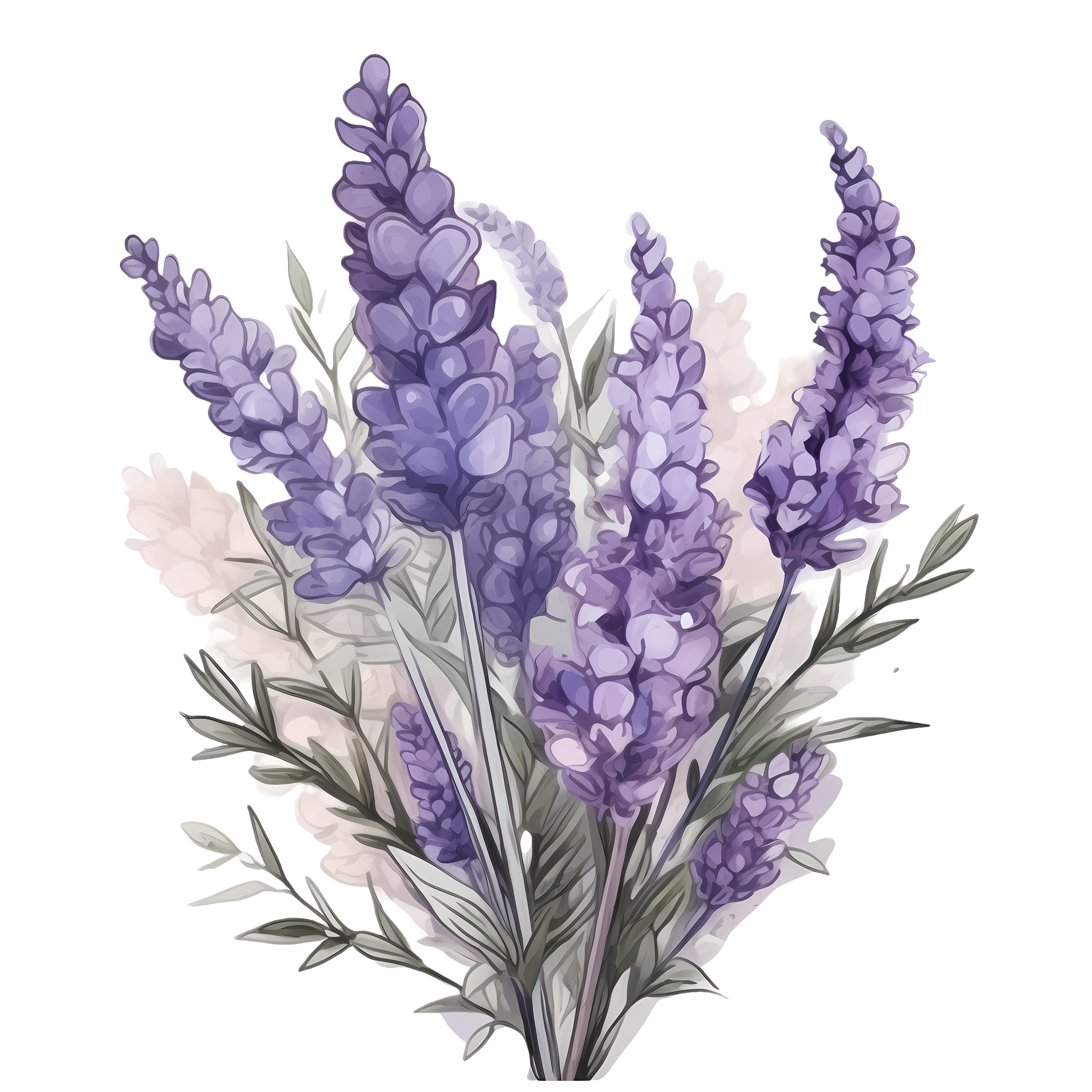 透明背景手绘薰衣草花束PNG插画设计元素