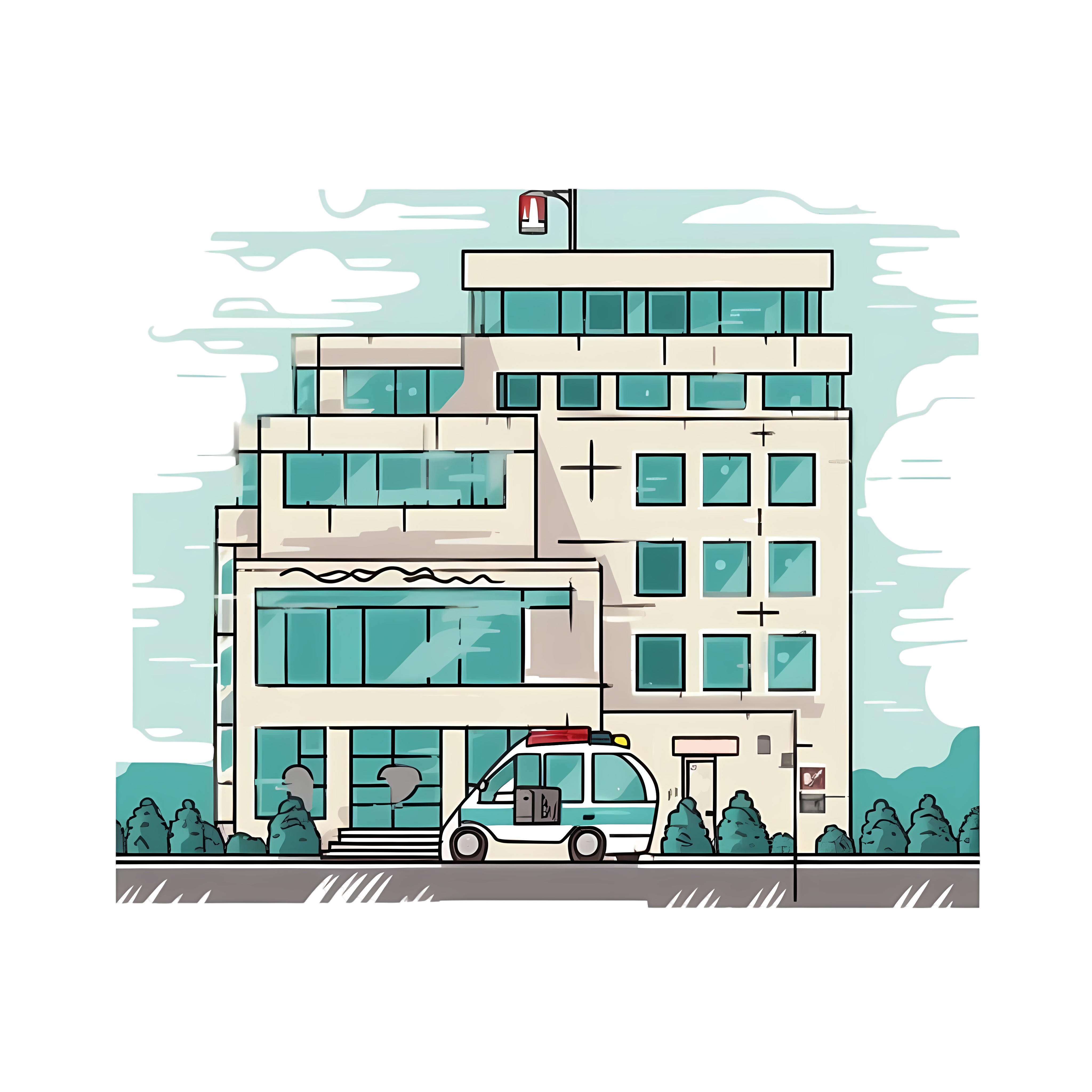 手绘插画医院高清PNG创意设计素材
