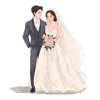 新婚照手绘新郎新娘卡通插图