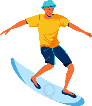 夏天大海里冲浪的男孩插画
