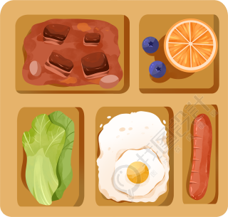餐盘盛放美味食物插画素材