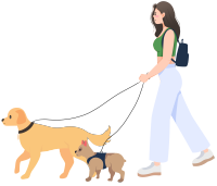 精致女生文明遛狗商用插画素材