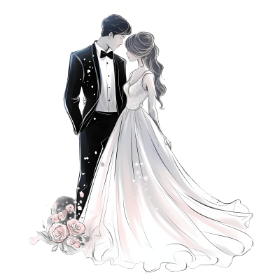 唯美浪漫新郎新娘婚礼插画素材