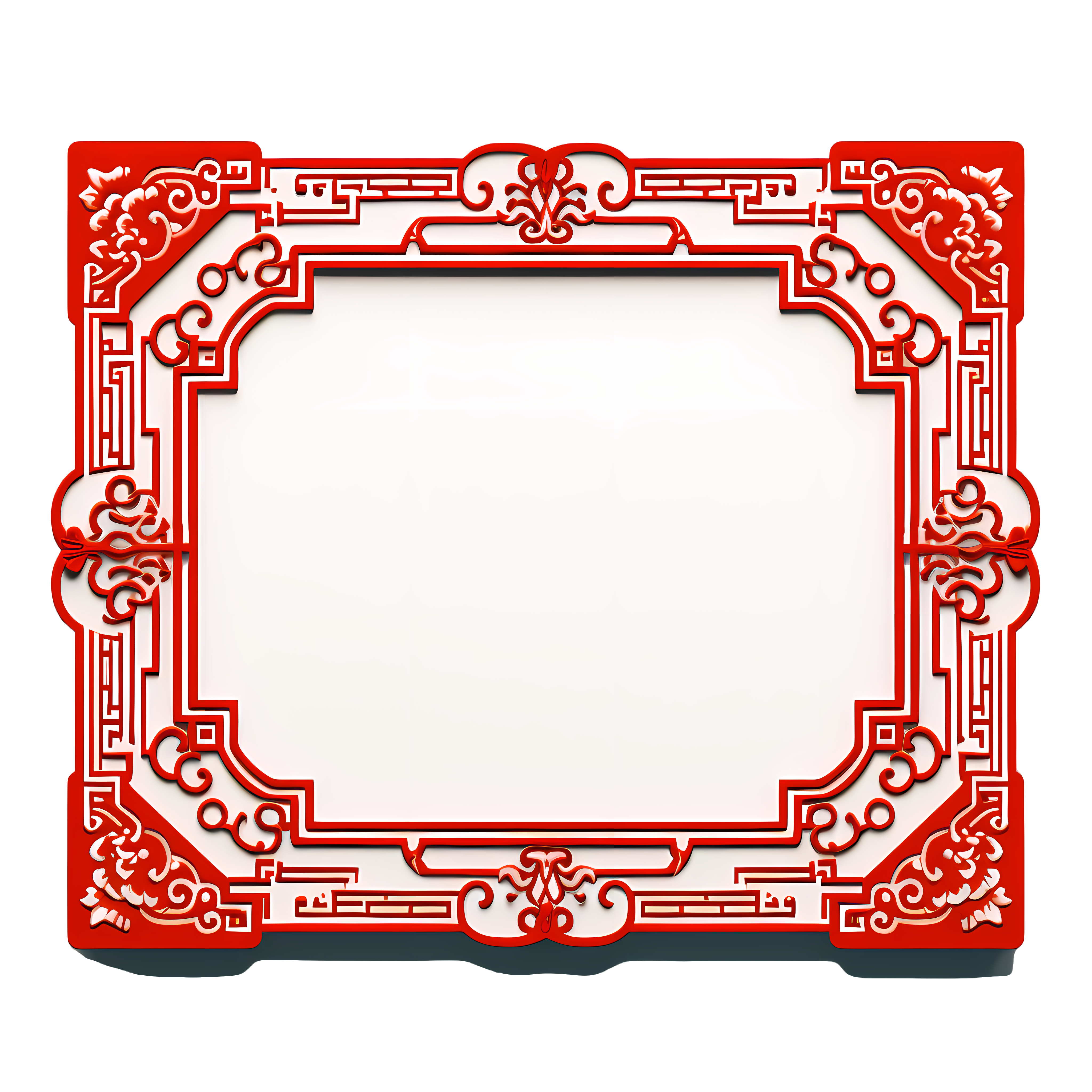 中国风红金边框透明背景元素