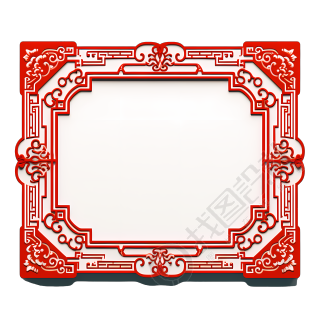 中国风红金边框透明背景元素