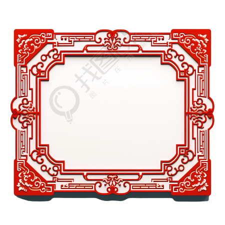 中国风红金边框透明背景元素