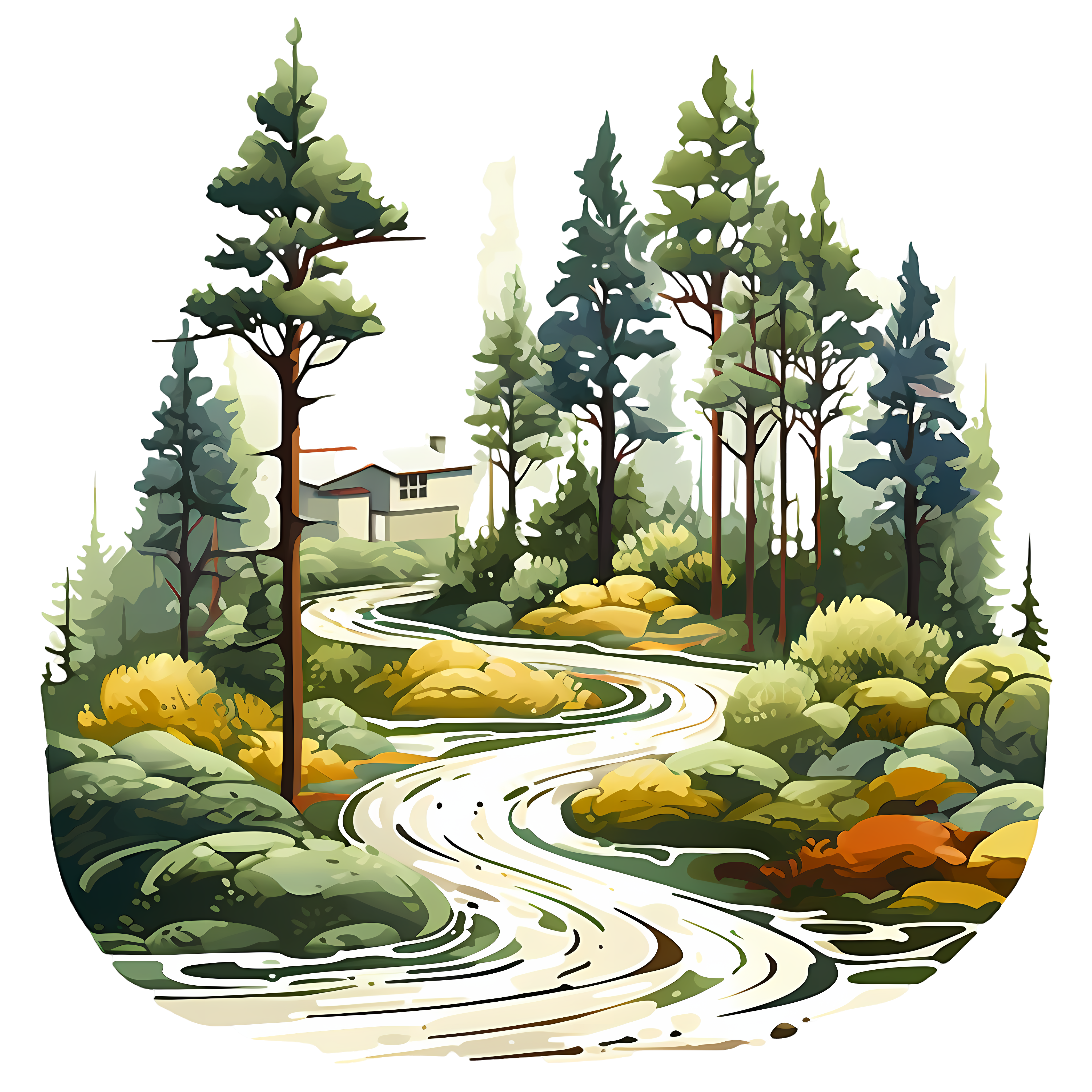 手绘花园景观插画