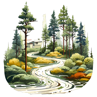 手绘花园景观插画