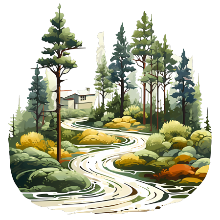 手绘花园景观插画