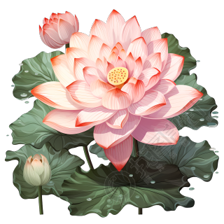 手绘精致荷花插画元素