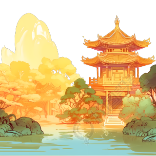 中国园林插图 -高清PNG创意商业设计元素