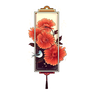 小雏菊花鸟画图形素材