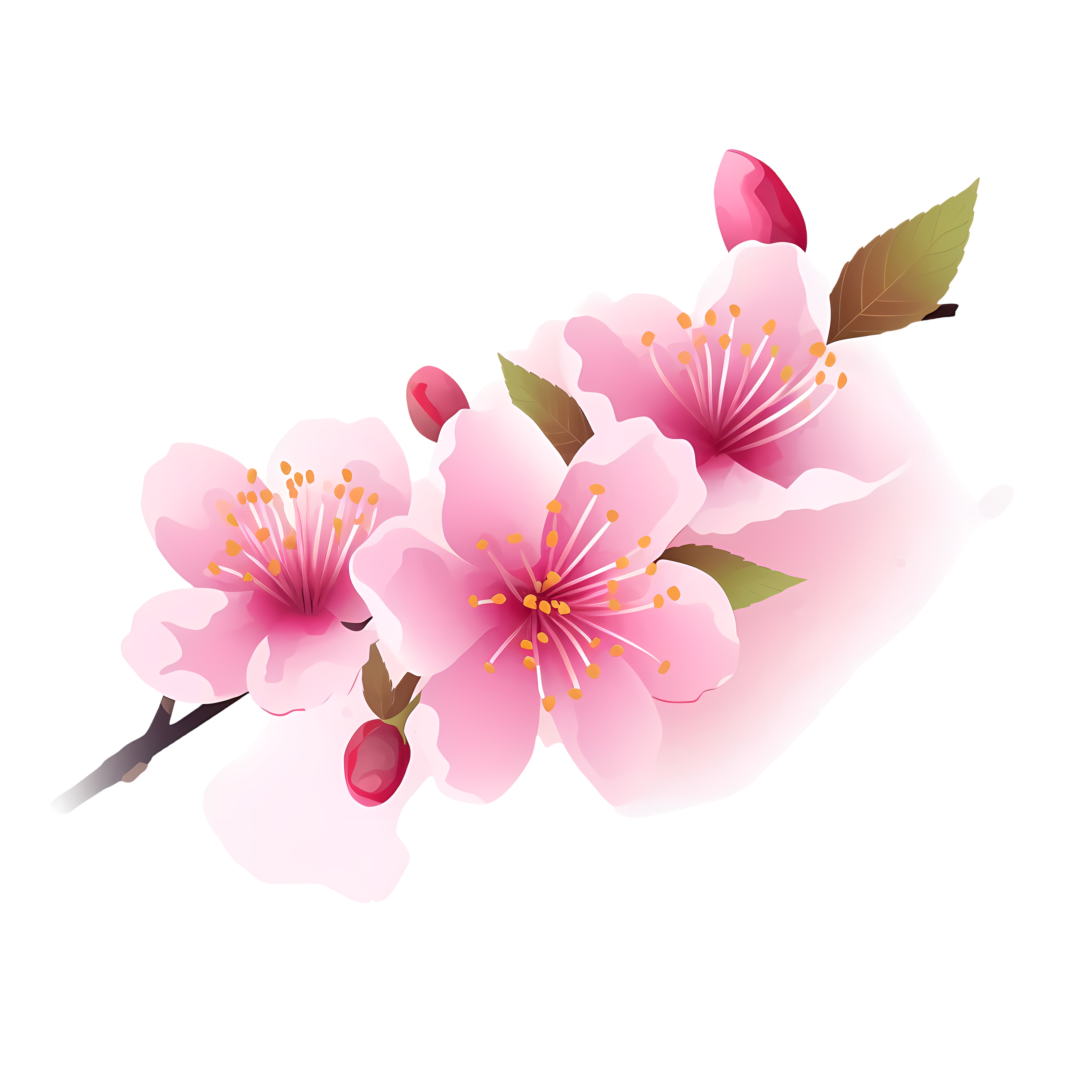 白色背景上的粉色樱花插画