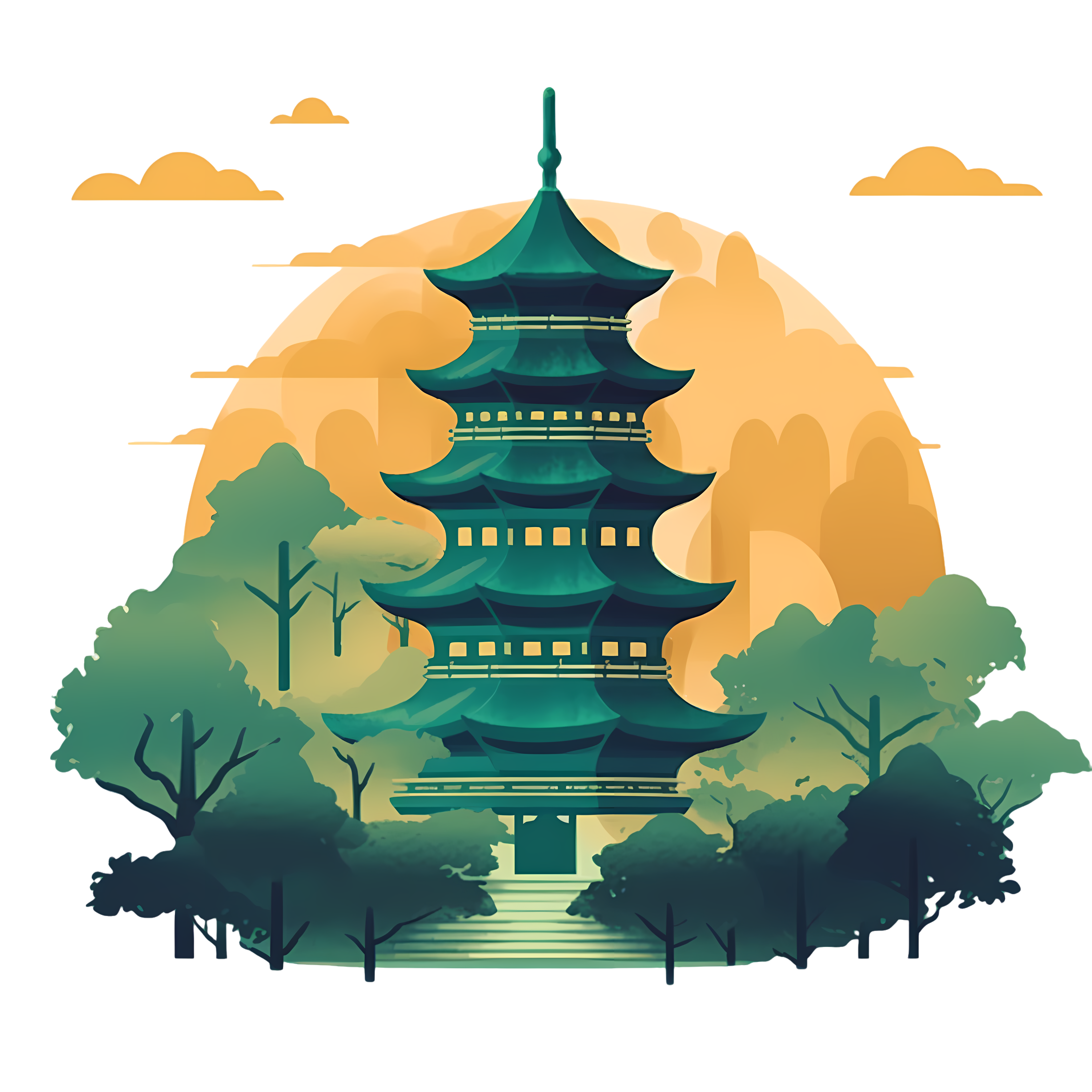 宝塔图形素材透明背景高清商业创意可商用