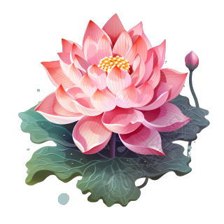 手绘荷花插画元素