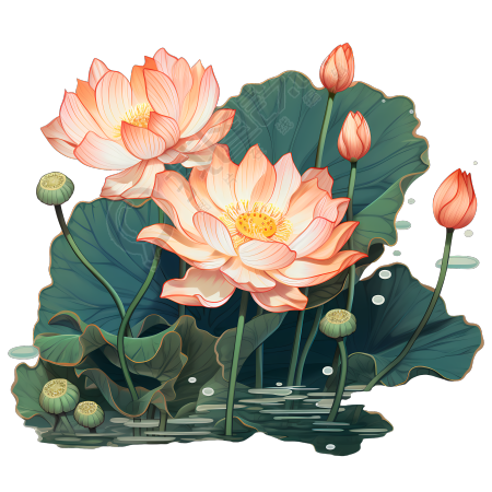 中国朋克风格荷花插画