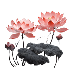 西周时期黑画风格的静谧诗意莲花元素