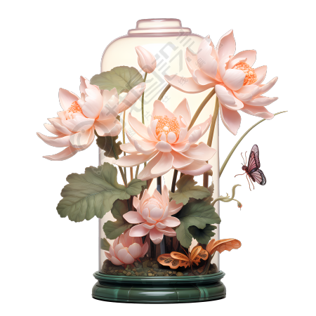 粉绿色莲花漂亮插画设计