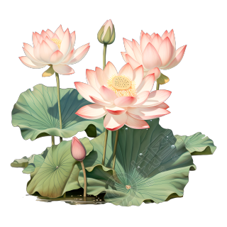 唯美粉绿色荷花插画