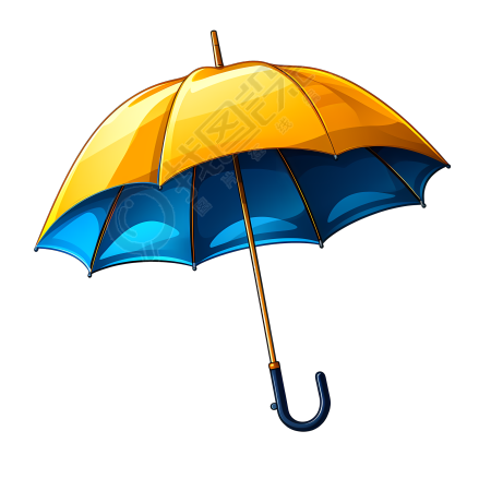 蓝黄色透明背景的雨伞