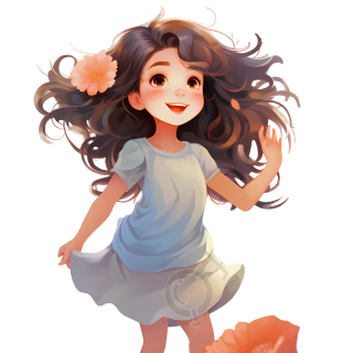 粉色花朵少女的可爱动画插画设计