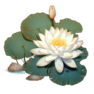浅蓝色和米色风格的水莲花