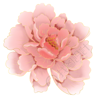 粉色牡丹花细毛笔元素
