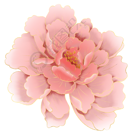 粉色牡丹花细毛笔元素