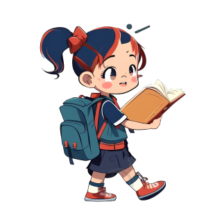 可爱卡通小女孩读书PNG图形素材